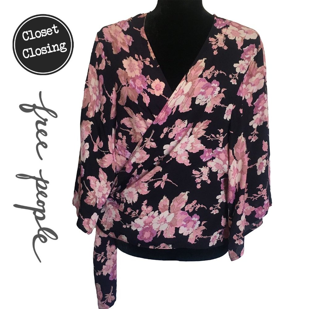 [Free People] NWOT Wrap Navy Pink Floral
